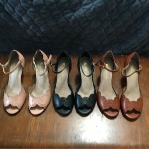 Lot of 3 pairs of restricted (daffodil) heels. In excellent condition.